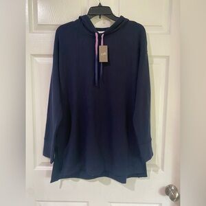 J Jill Fit Women's Navy Drawstring Hoodie Causal Soft Pullover Athleisure Medium